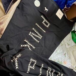 PINK Victoria's Secret Black Leggings with Rhinestone Logo